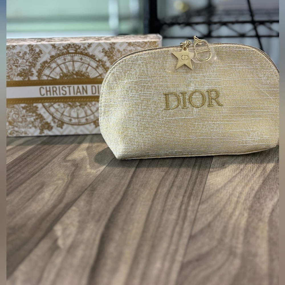 Dior Golden Sparkle Cosmetic Case with 2 Dior Pendants! NEW WITH BOX.